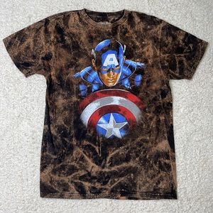 Avengers Captain America Bleach Dyed Acid Washed T-Shirt Vintage Graphic Tee